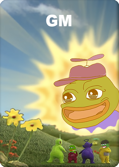 imgur/YLbfCsQ.png; A new morning in TELEPEPE land, the TELEPEPEs are eating PEPETUBBY toast and drinking PEPETUBBY custard