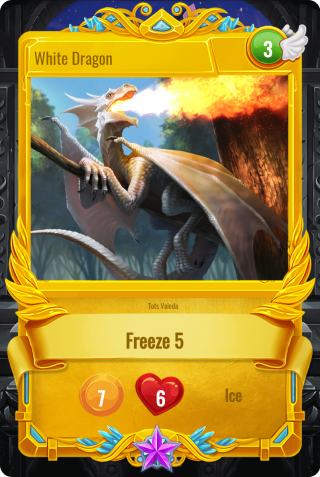 Spells of Genesis blockchain card "White Dragon's Fire"
