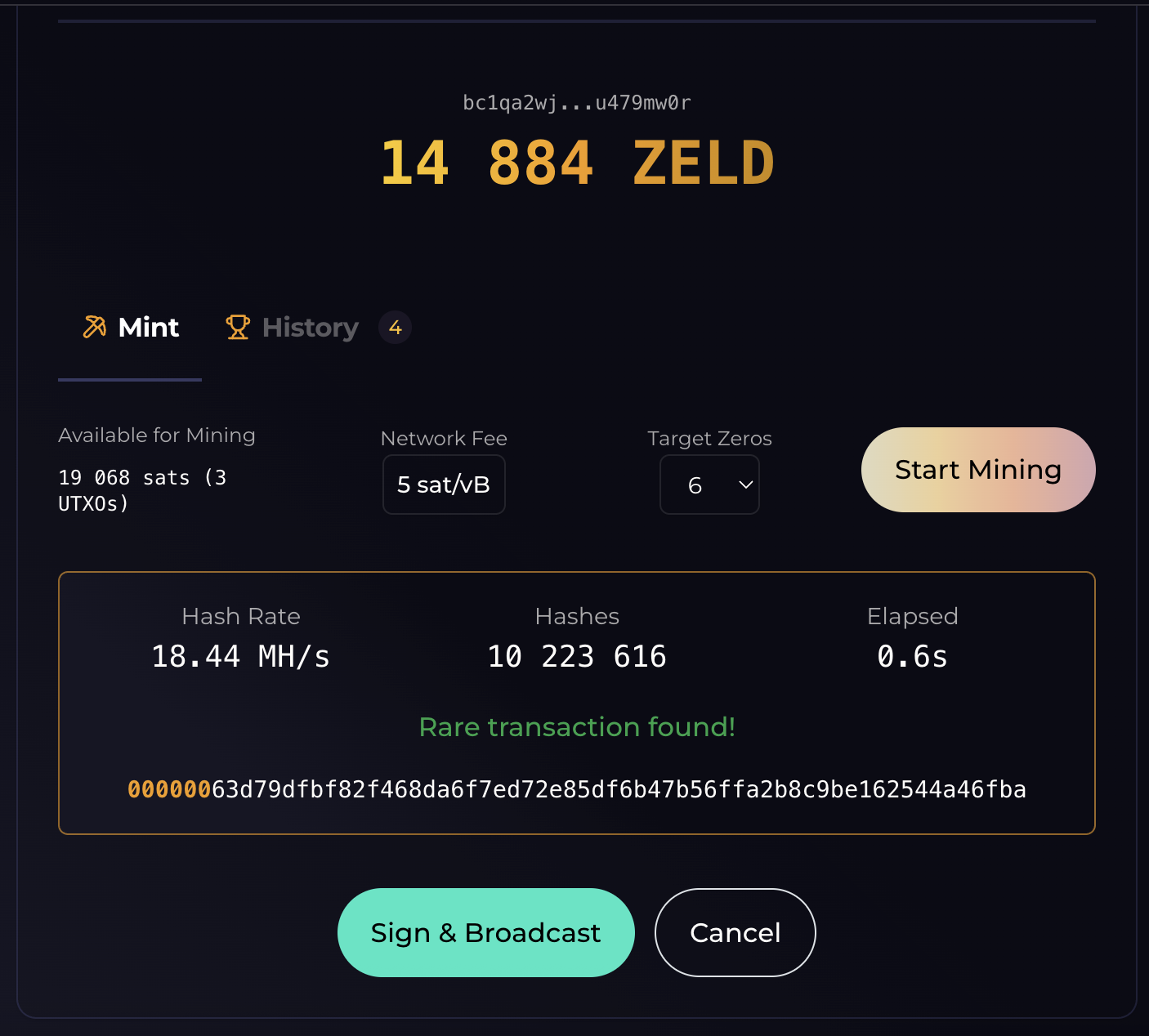 Mine ZELD Directly from Horizon Market